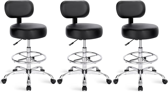 SUPERJARE Drafting Chair with Back, Set of 3, Swivel Barstools, Adjustable Height Rolling Stool with Footrest, Standing Desk Chair for Counter Height Desk, Shop, Home & Kitchen, Clinic & Studio, Black
