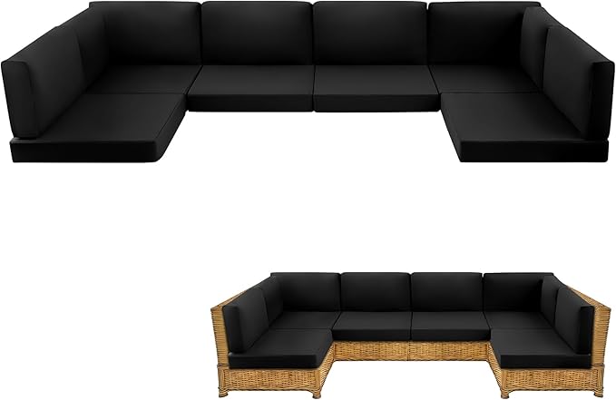 14-Piece Patio Furniture Cushions Set, Replacement Outdoor Cushions for 6-Seat Patio Sectional, Waterproof & Fade Resistant Deep Seat Cushion for Outdoor Sofa, Black