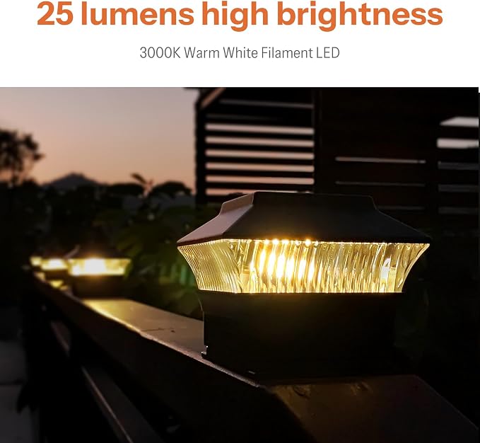 8 Pack Solar Post Cap Lights - Classic #1: for Flat Surfaces & 4x4 Vinyl, Also Fits 4x6 Wood (Sits-On-Top), 25 Lumen 3000K Warm White, Outdoor Deck Fence Light, Waterproof, Matte Black
