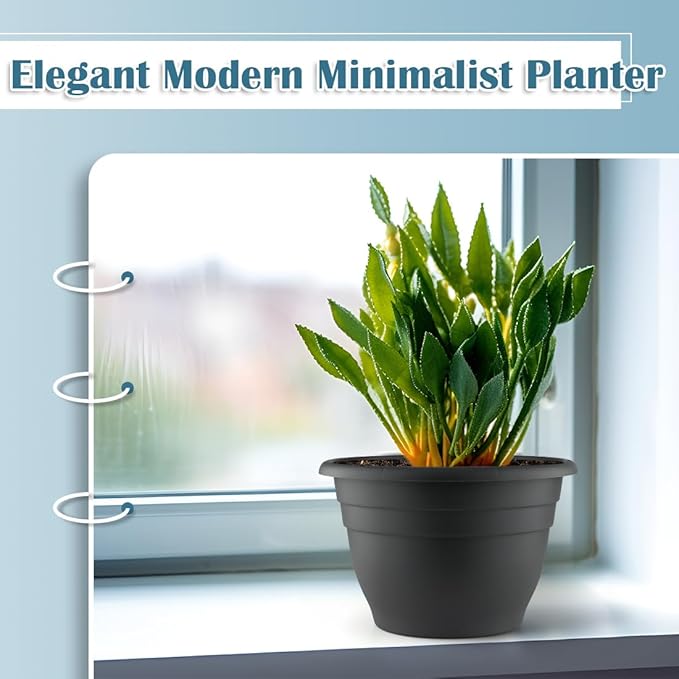 RooTrimmer 3 Pack 11 Inch Plant Pots with Drainage Hole and Plug,Plastic Flower Pots for Indoor & Outdoor Plants,Lightweight Plant Pots Perfect for Herbs,Flowers & Succulents(Gray)