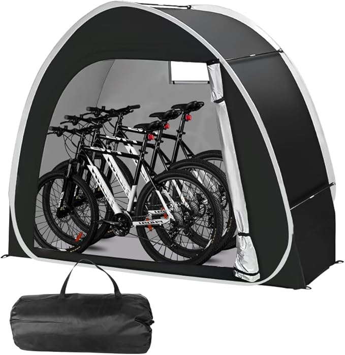 Outdoor Storage Shed Bike Tent with 210D Oxford Fabric PU4000 Waterproof Large Capacity for 3 Bikes, Garden Tools, Black