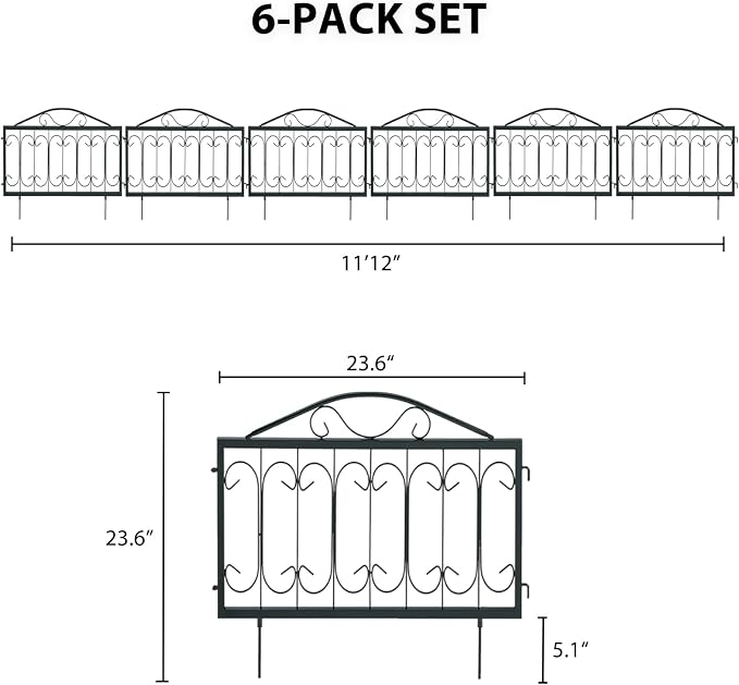 6 Pack Decorative Garden Fence, Rustproof Metal Wire Tall Fencing Border, Indoor or Outdoor No Dig Animal Barrier Fence for Dog, Flower Bed, Patio, Yard