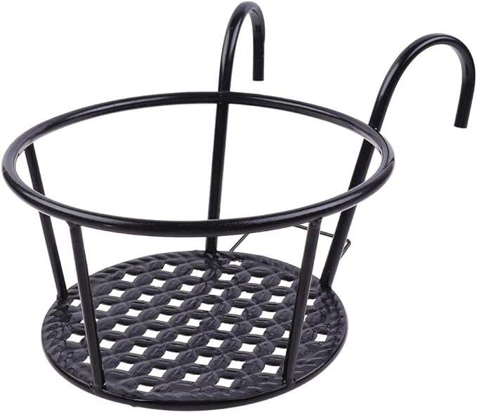 Hanging Railing Planters Baskets Art Hanging Flower Stands Balcony Flower Pot Holders Plant Iron Racks Fence Metal Potted Stand Mounted Balcony Round Plant Basket Shelf Container Box,Garden Steel Pots