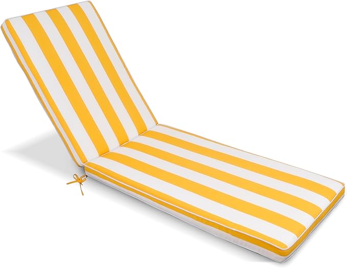 Only choice Outdoor Lounge Chair Cushions Patio Chaise Lounge Replacement Cushions Funiture Seat Cushions Chair Pads (Yellow White Striped-1 pcs)