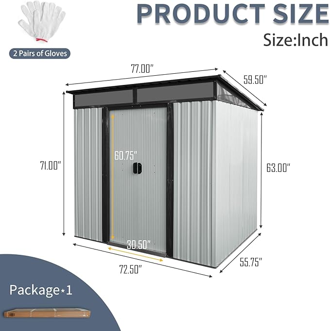 KEIKI 6x5 FT Outdoor Metal Storage Shed with Sloped Roof,Air Vents and Lockable Door for Garden Yard