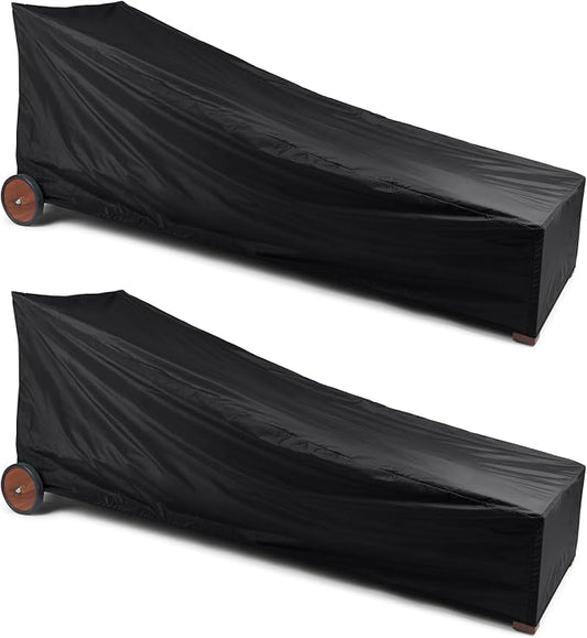Classic Chaise Lounge Cover 2-Pack, Weather-Resistant Vinyl Outdoor Furniture Covers with Mesh Vent, Elastic Hem, UV Protection, Lightweight Patio Chair Covers - 30W x 82D x 38H - Black