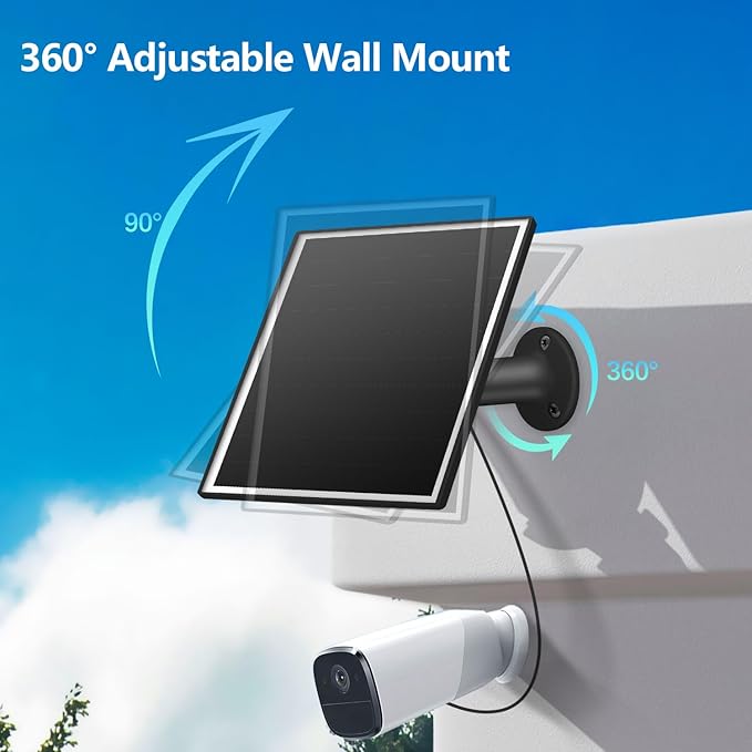 6W Solar Panel for Outdoor Security Camera with Micro USB & USB - C Port, Solar Panel Charger for Battery Camera，Fits Wyze/Reolink DC 5V Output, IP65/360° Adjustable, 9.8ft Cable, Fast Charging