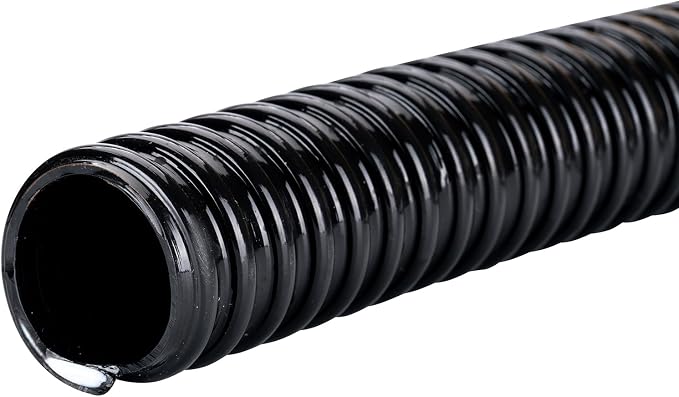 Pond Hose ID 1” × 25ft Black Corrugated Flexible Reinforced PVC Hose Vinyl Tubing for Pond Pump Fountain Garden Waterfall, Non-toxic & Kinkproof, with 2 clamps