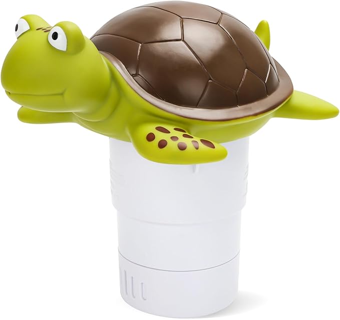 Merkia Pool Chlorine Floater, Large Capacity Floating Chlorine Dispenser Fits Up to 5 Pc 3-Inch Chemical Tablets, Heavy-Duty Plastic-Anti-Aging,Top Vacuum Design- Prevent sinkin (Turtle)