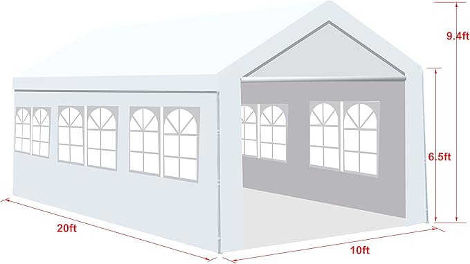 10x20 ft Outdoor Canopy Tent, Wedding Birthday BBQ Party Waterproof Camping Gazebo with 2 Removable Sidewalls & Transparent Window, for Garden Patio Backyard, White