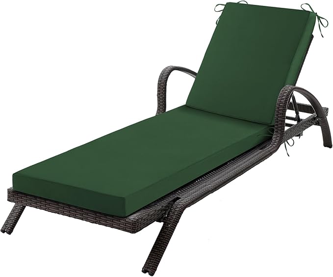 Chaise Lounge Cushions Outdoor, 80x 26x 3 Inch Waterproof & Fade-Resistant Lounge Chair Cushion, Outdoor Chaise Cushion with Removable Cover & Ties for Lawn, Patio, Pool & Beach, Forest Green