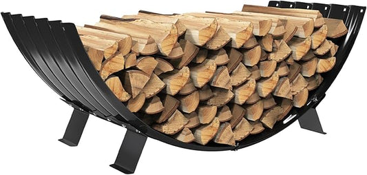 Metal Firewood Rack Outdoor By Fire Pit/Steel Logs Storage Indoor Beside Fireplace-with Metal Legs,Rustproof,Durable & Stylish Firewood Holder (Sector, 40 Inches Diameter)