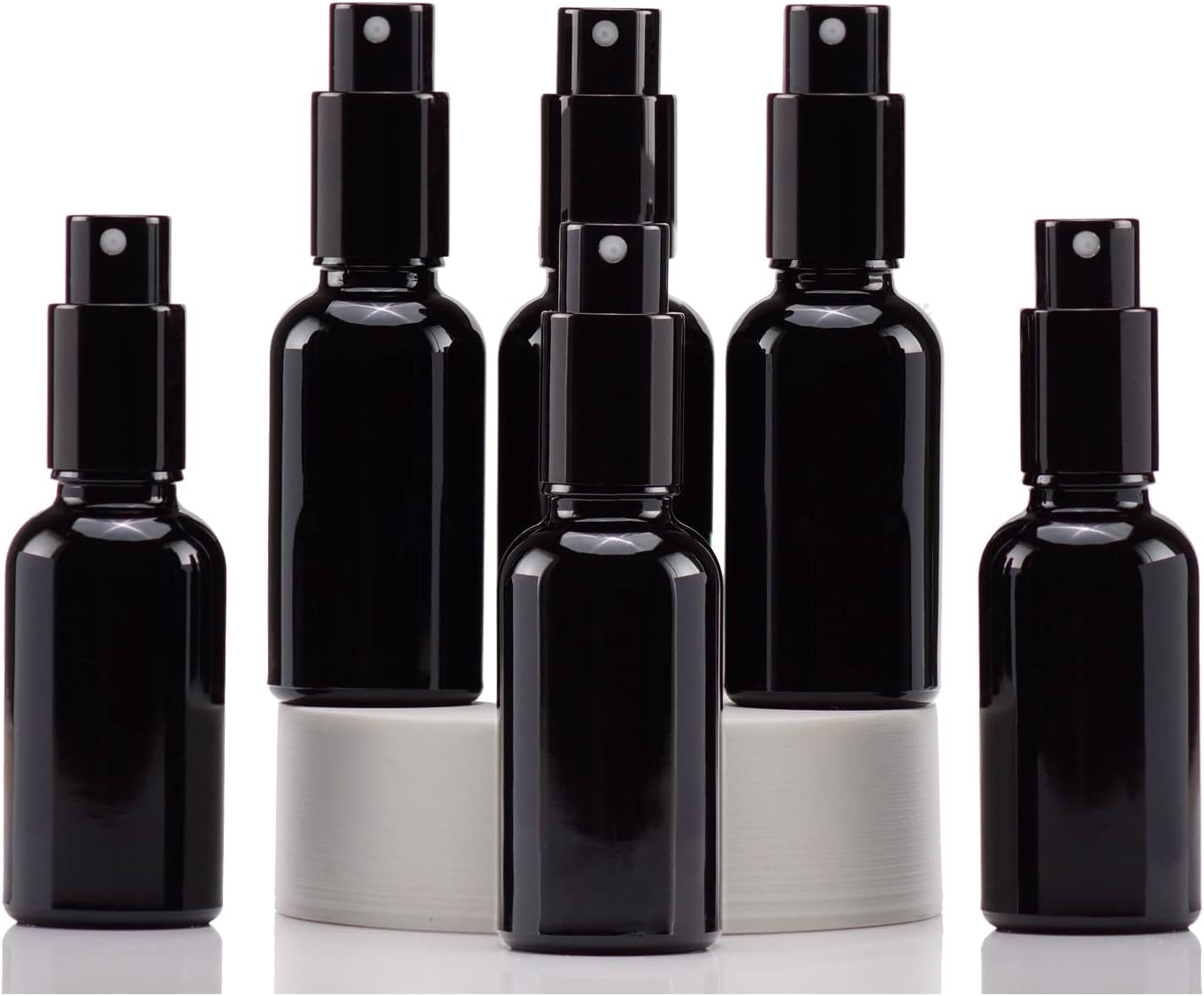 YIZHAO Black Glass Spray Bottles 1oz, with Small Fine Mist Spray, Metal Cap, Refillable for Essential Oil,Travel,Cleaning,Perfume,Aromatherapy,Makeup – 6 Pcs