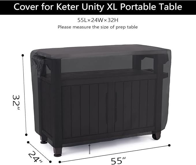 55 Inch Outdoor Furniture Cover for Keter Unity XL Portable Table, Waterproof Patio Rectangle Table Covers, Outdoor Pizza Oven Grill Cover