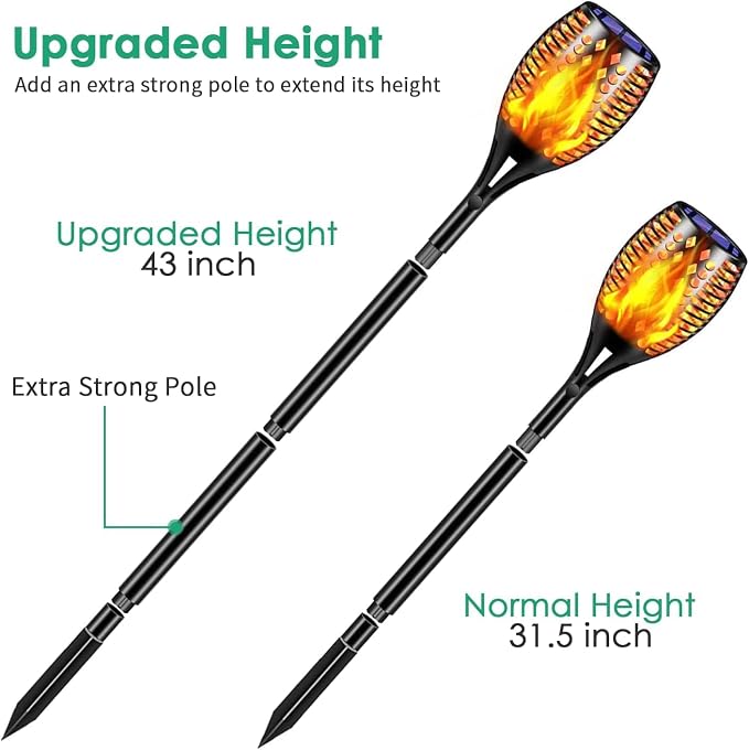 TomCare Solar Lights, 43" Waterproof Flickering Flames 96 LED Torches Outdoor Landscape Decoration Lighting Auto On/Off Pathway Lights for Garden Patio Yard, Black(6)
