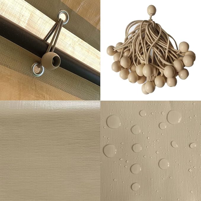 Rutile 10x20 Carport Replacement Sidewall, 180G PE Waterproof & UV Protected Sidewall Cover (Beige, Sidewall kit Panel Set of 4 w/o Mesh Windows)
