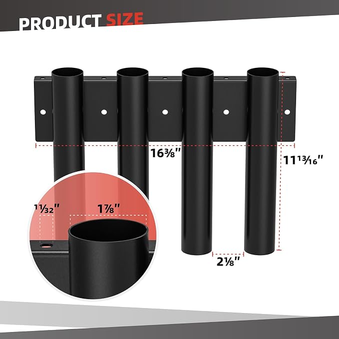 2 Pack Shovel Holder for Truck, Heavy Duty 8-Holes Hand Tool Rack for Truck Trailers & Garage or Shed Walls, Tool Holder for Shovels, Rakes, Hoes - 4 Holes in 1 Group