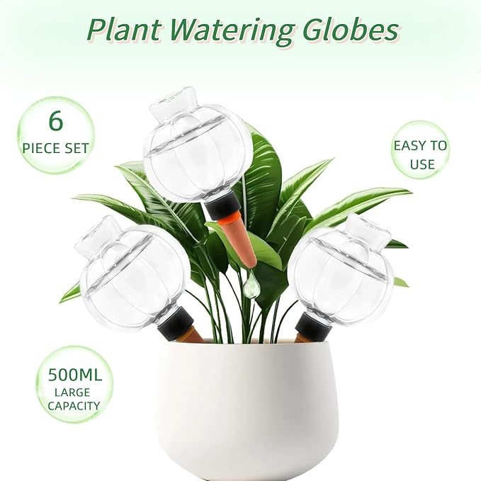 6 Pack Plant Watering Globes, 17 oz Self Watering Planter Insert for Indoor/Outdoor, Slow Release Plant Watering Devices for Vacation Care, Plastic Water Bulbs