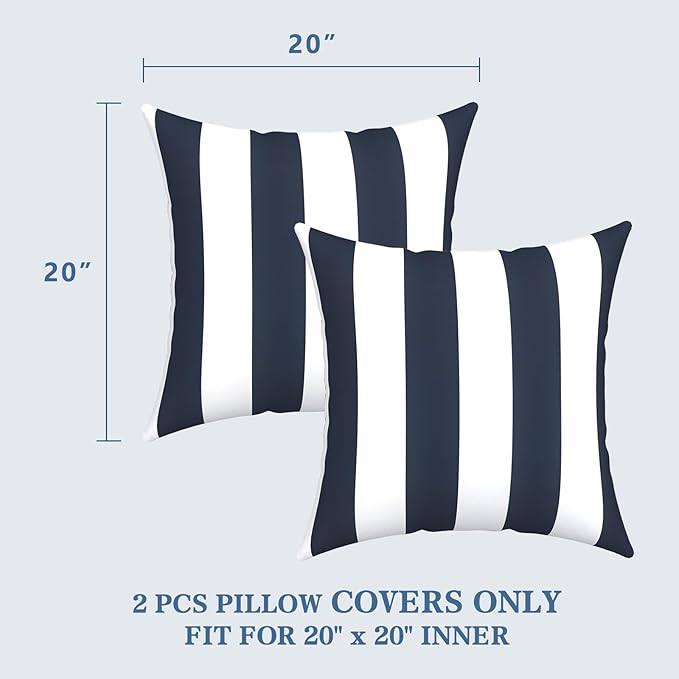LVTXIII Outdoor Pillow Covers 20x20 Inch, 2 Pack Large Square Throw Pillow Cases, Fade-Resistant Cushion Covers for Patio Furniture Sofa, Garden Porch, Cabana Navy