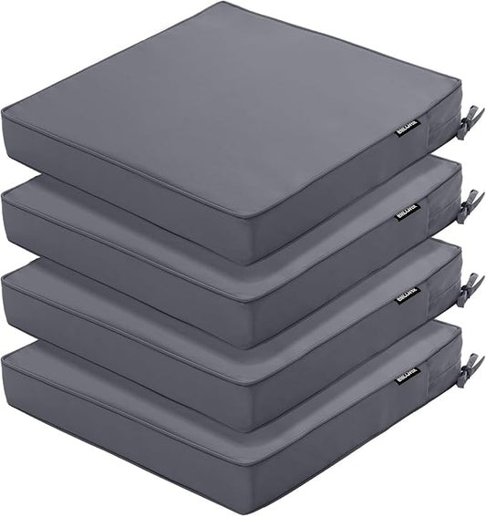 Outdoor Chair Cushions 18.5x16 Inch Water Resistant Patio Chair Cushions with Tie 3 Year Color Fastness Thick Outdoor Seat Cushion for Patio Furniture Dark Grey Set of 4