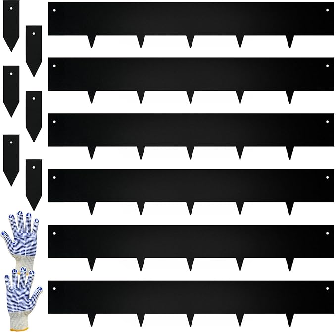 Steel Landscape Edging - 40" LX 6" H Metal Garden Edging - Landscape Lawn Edging - 20FT Total 6 Pcs - No-Dig Hammer Heavy Duty Metal Edging Bendable Border Strips for Lawn Yard Black GJWCVL - 6 Clips