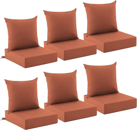Outdoor Cushions for Patio Furniture, Outdoor Seat Cushion Set 24 x 24 x 5.75 in, Waterproof & Fade Resistant Outdoor Chair Cushions, Patio Chair Cushion with Removable Cover, Set of 6, Spice