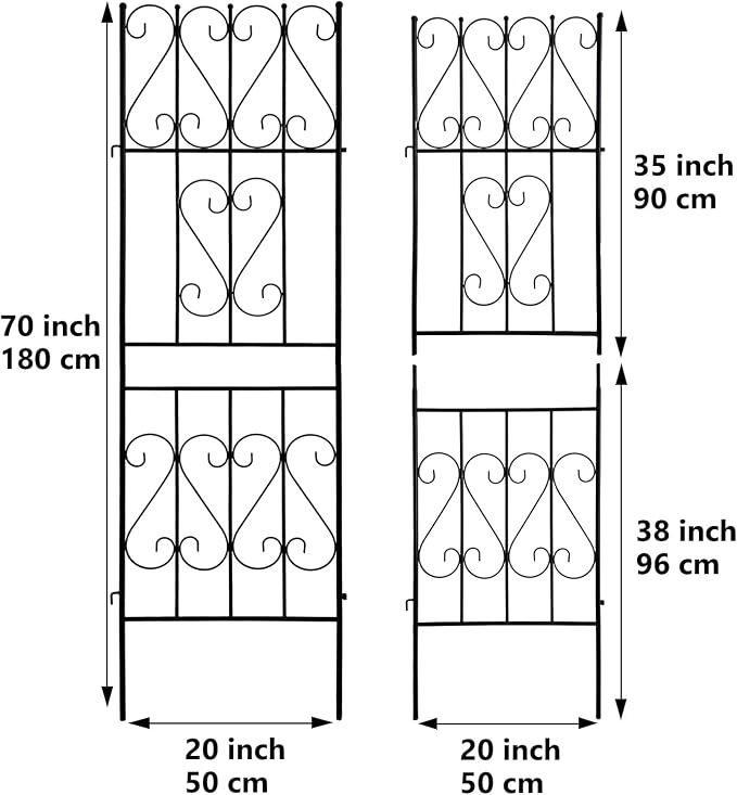 Thealyn 2 Pack Metal Garden Trellis for Climbing Plants Outdoor, 6.7ft x1.7ft Decorative Trellis Wall, Multi-Purpose Support for Roses,Vines,Tomatoes,Cucumbers & Raised Garden Beds