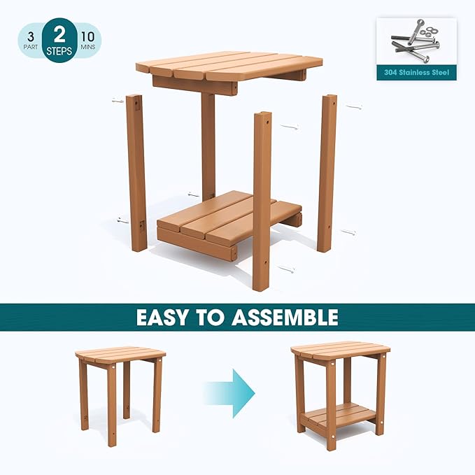 THOEOE Adirondack Outdoor Side Table, 2-Tier Sturdy Patio End Table Weather Resistant, Morden Side Table for Patio, Pool, Porch, Wood