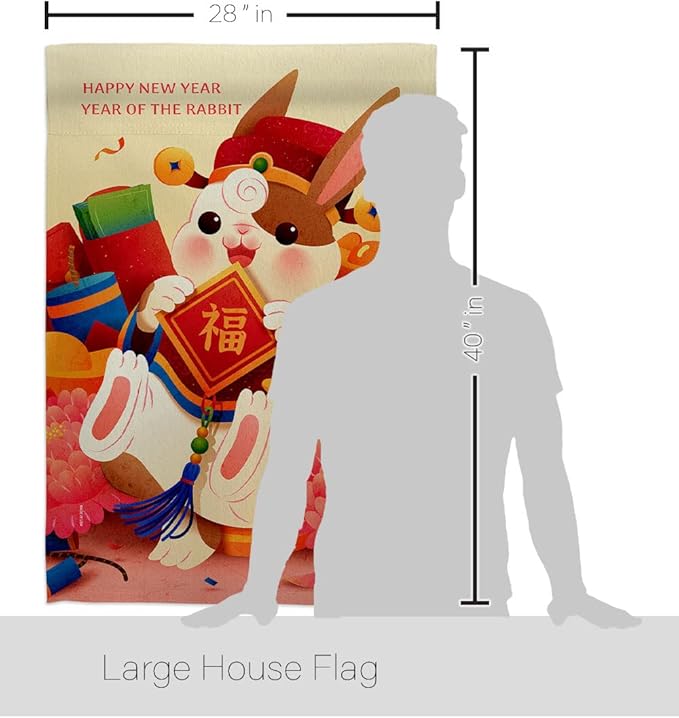 Luck Rabbit Year Indoor Decor Banner Room Wall Art Patio Porch Lawn Garden Flag Outdoor Decorations Tapestry Yard Signs Lunar New Year Gifts Spring Festival Chinese Decorations Made In USA