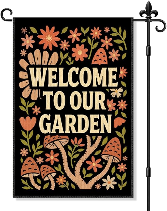 Welcome To Our Garden Garden Flag Double-Sided Yard Outdoor Decoration 12x18 Inch, Bohemian Vintage Floral Welcome Garden Flag, Courtyard Terrace Lawn Outdoor Decoration
