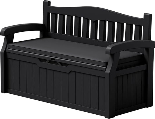 Devoko 80 Gallon Storage Bench with Cushion, Lockable Deck Box for Patio Furniture, Garden Decor and Outdoor Seating for Cushions, Garden Tools and Pool Supplies (Black, 80 Gallon with Cushion)