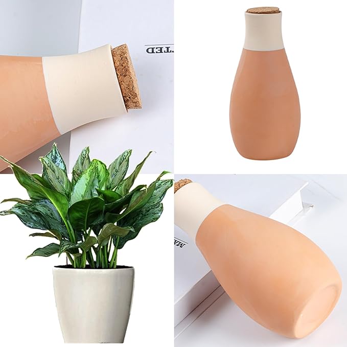 4PCS Automatic Plant Watering Devices, Ceramic Plant Waterer Terracotta Watering Pots, Self Irrigation Drip System Kit for Garden, Home, Indoor, Outdoor, Vacation Plants Waterer