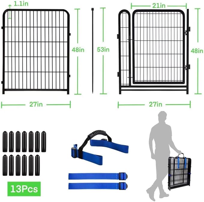 Garden Fencing 48 inch High, 12 Panels Total 26.6 Ft Dog Fence, 21 in Wide Low Threshold Gate Fencing for Dogs, Dog Fence Outdoor for Yard, Garden Fence Animal Barrier, Rabbit Fences