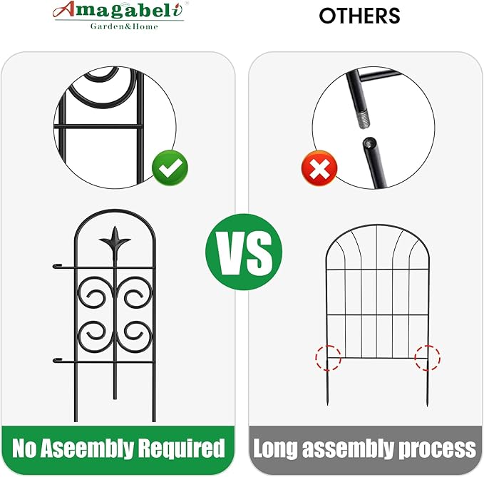 8 Panels 32in(H)×10ft(L) Decorative Garden Fences + Double Shepherds Hooks for Outdoor 76Inch 2 Pack