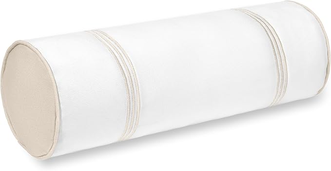 Hofdeco Premium Coastal Hampton Patio Indoor Outdoor Bolster Pillow Cover Only, 6"x20" Water Repellent for Backyard, Couch, Poolside, Neutral Tan Embroidered Stripes