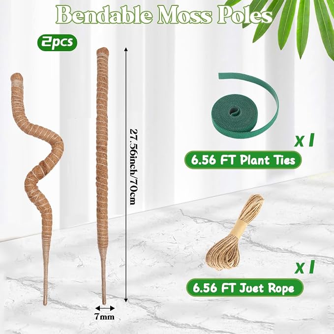 Moss Pole Monstera Plant Support 2 Pack 28 Inch Bendable Moss Pole for Monstera Plants Indoor Handmade Coco Coir Pole Plant Sticks Support Stakes for Potted Plants Philodendron to Grow Upwards
