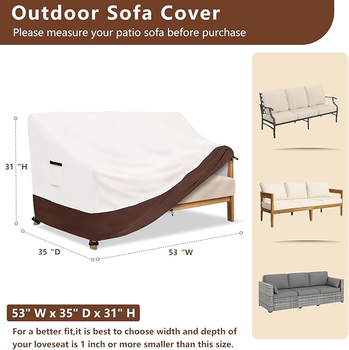 Outdoor Couch Cover,Heavy-Duty Waterproof Outdoor Sofa Cover,All-Weather Patio Furniture Covers for Loveseats & Benches (Beige, Fits 53" W x 35" D x 31" H)