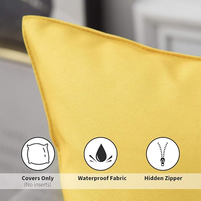 MIULEE Pack of 2 Decorative Outdoor Waterproof Pillow Covers Square Garden Cushion Sham Throw Pillowcase Shell for Patio Tent Couch 16x16 Inch Yellow
