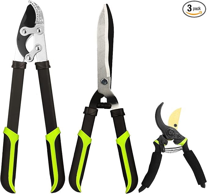 YRTSH Loppers Hedge Clippers & Pruners Combo Set 3-Piece Hedge Shears, Sharp Tree Trimmer Branch Cutter for Yard, Lawn & Garden, Professional Tree Clippers Yard Clippers for Indoor & Outdoor Gardening