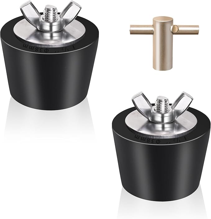 2 Pack Rubber Pool Winter Plugs with One T-Handle 1.25"– 1.5" Pool Winterizing Plugs with Stainless Steel Screws Pool Return Jet Plug for Inground & Above Ground Pools