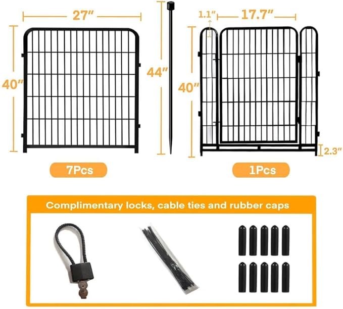 Getlay Garden Fencing 40 inch High, 8 Panels Total 17.7 Ft(L), Gate 17.7 Inches Wide with Low Sills, Dog Fence Outdoor for Yard. Rabbit Fence for Garden, Large Dog Pen, Border Fencing for Flower Beds