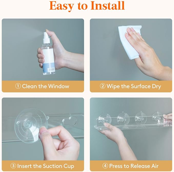 Lifewit Window Plant Shelves 14.6", 3 Pack Acrylic Suction Cup Floating Shelf for Bathroom Mirror, or Kitchen Wall, Clear No-Drill Window Sill Extender for Indoor Micro Greens 37 x 9 cm/14.6x3.6