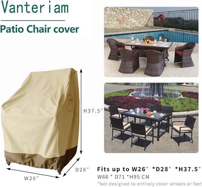 Outdoor High Back Chair Cover, Heavy Duty Waterproof Patio Swivel Chair Covers - Fade Resistant Patio Standard Dining Chair Cover 2 Pack - 26W x 28D x 37.5H inch Beige & Brown