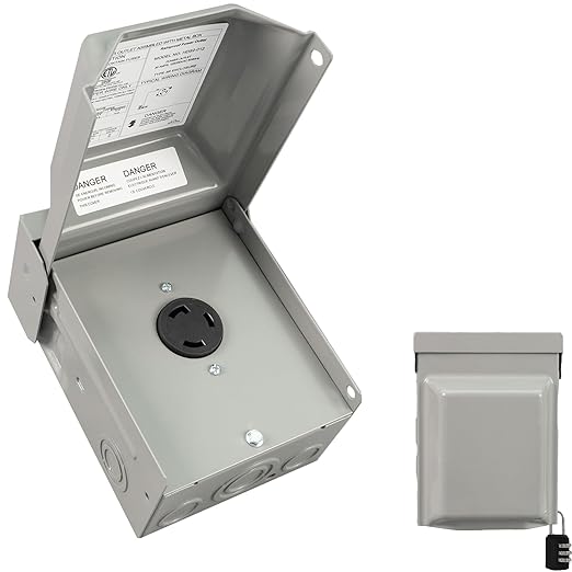 30 Amp NEMA L5-30R Power Outlet Box 125 Volt, Heavy Duty Lockable Weatherproof Outdoor Electrical Panel, Outdoor Receptacle for EV RV Generator Camper Trailer Motorhome, ETL Listed, HDS2-012