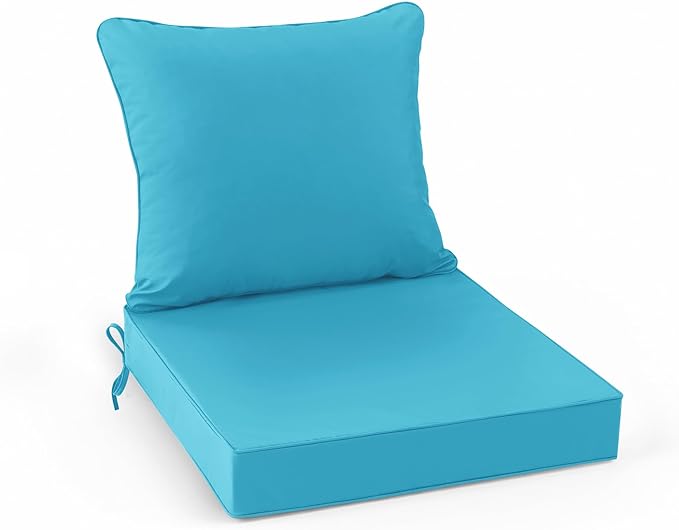 Summsun Outdoor Chair Cushions, Waterproof Backrest and Seat Cushion Set for Patio Furniture, Outdoor Replacement Cushions with Removable Cover, 19 x 19 Inch, Teal, 1 Set