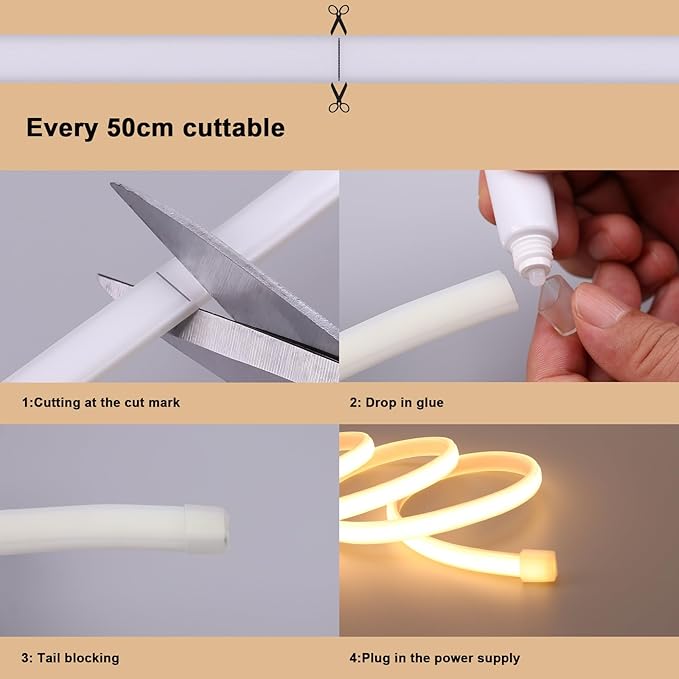 BENLUN AC 110V COB LED Strip Lights Outdoor Waterproof 65.6ft, 3000K Warm White Super Bright 200W CRI 90+ LED Rope Light, IP65 Flexible Cuttable, for Bedroom Garden Commercial House