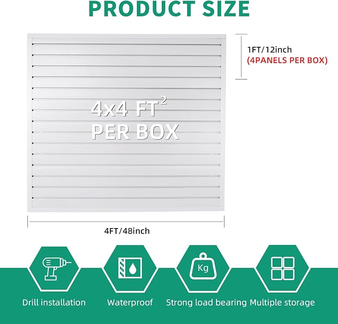 FRAYSCENT Slat Wall Paneling Garage Slat Wall Storage Systems Slatwall Panels Power Tool Organizer Wall Mount, PVC Garage Storage & Organization Products Slate Board (White, 4ft x 4ft)