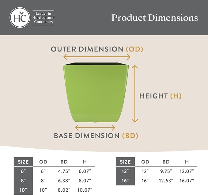 The HC Companies Aria Self Watering Square Plant Pot w/Drainage - Planters for Outdoor Plants & Indoor Plants - Lightweight & UV-Resistant Plastic Pots for Plants (8" Warm Gray, Pack of 1)