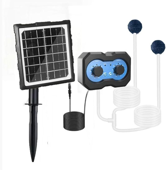 Solar Oxygen Pump for Pond, Solar Air Pump with Timer, Pond Aerator, Bubble Adjuster, 2 Modes for Small Fish Tank Hydroponics
