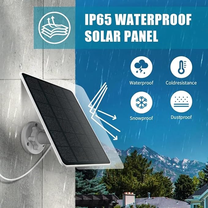 Ring Camera Solar Panel, Compatible with Ri ng Stick Up Cam Battery, Ring Spotlight Plus/Pro Battery, Waterproof 5V6W, 9.8 inch Long Charging Cable (White 1Pack)